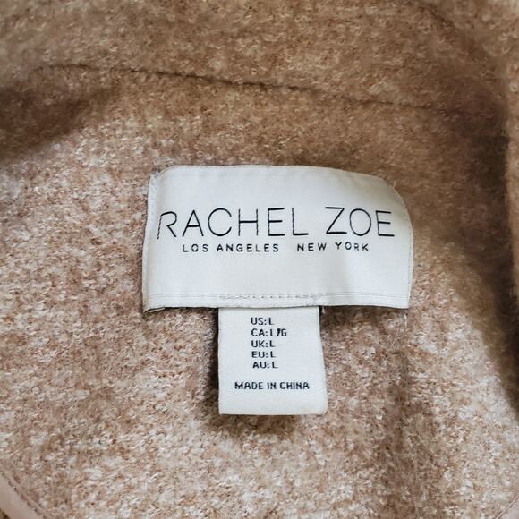 Rachel Zoe Coat Womens Large Tan Wool Blend Single Button Long Overcoat Classic - Picture 3 of 8